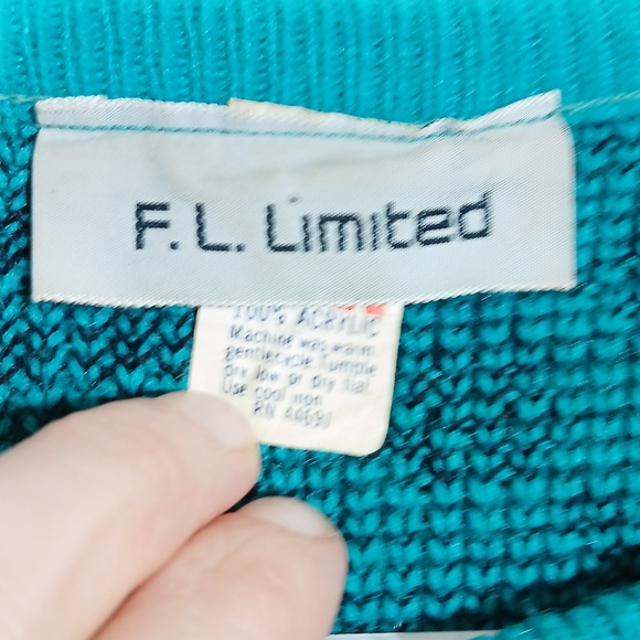 Vintage Retro 80's Teal Black Sweater - Picture 7 of 8